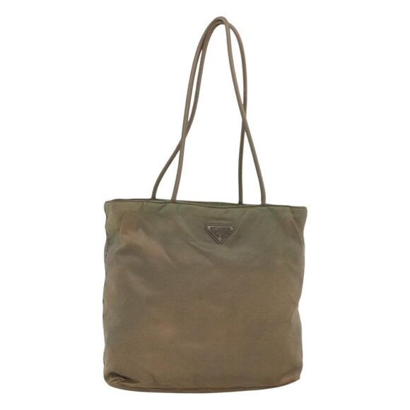 PRADA Tote Bag Nylon Beige Silver Auth ar13394 - Picture 1 of 16